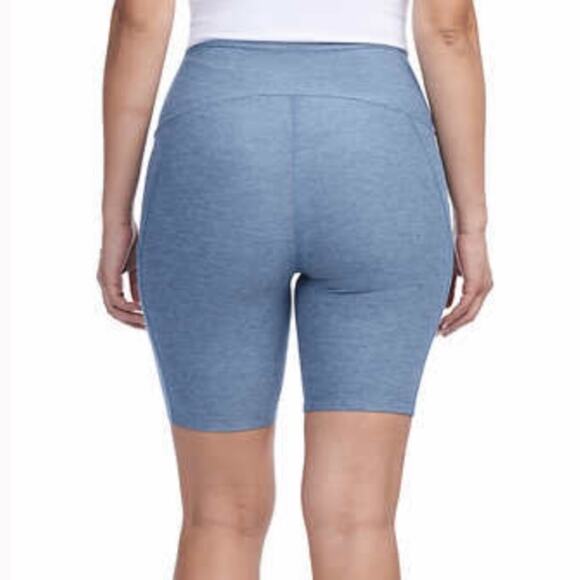 Kirkland Bike Shorts Womens S Blue High Rise Pockets Athleisure Activewear Gym - Picture 2 of 8